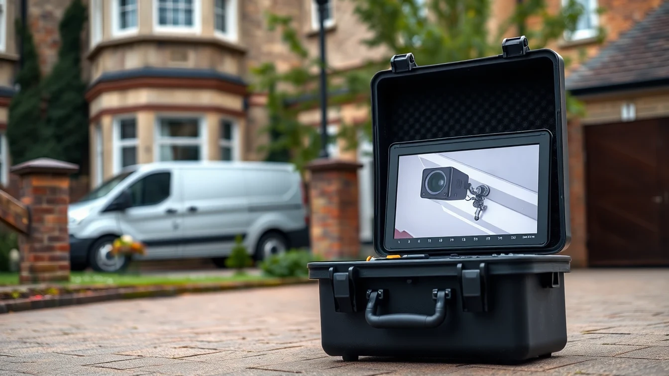 CCTV drain survey monitor on a residential driveway — essential for home buyers