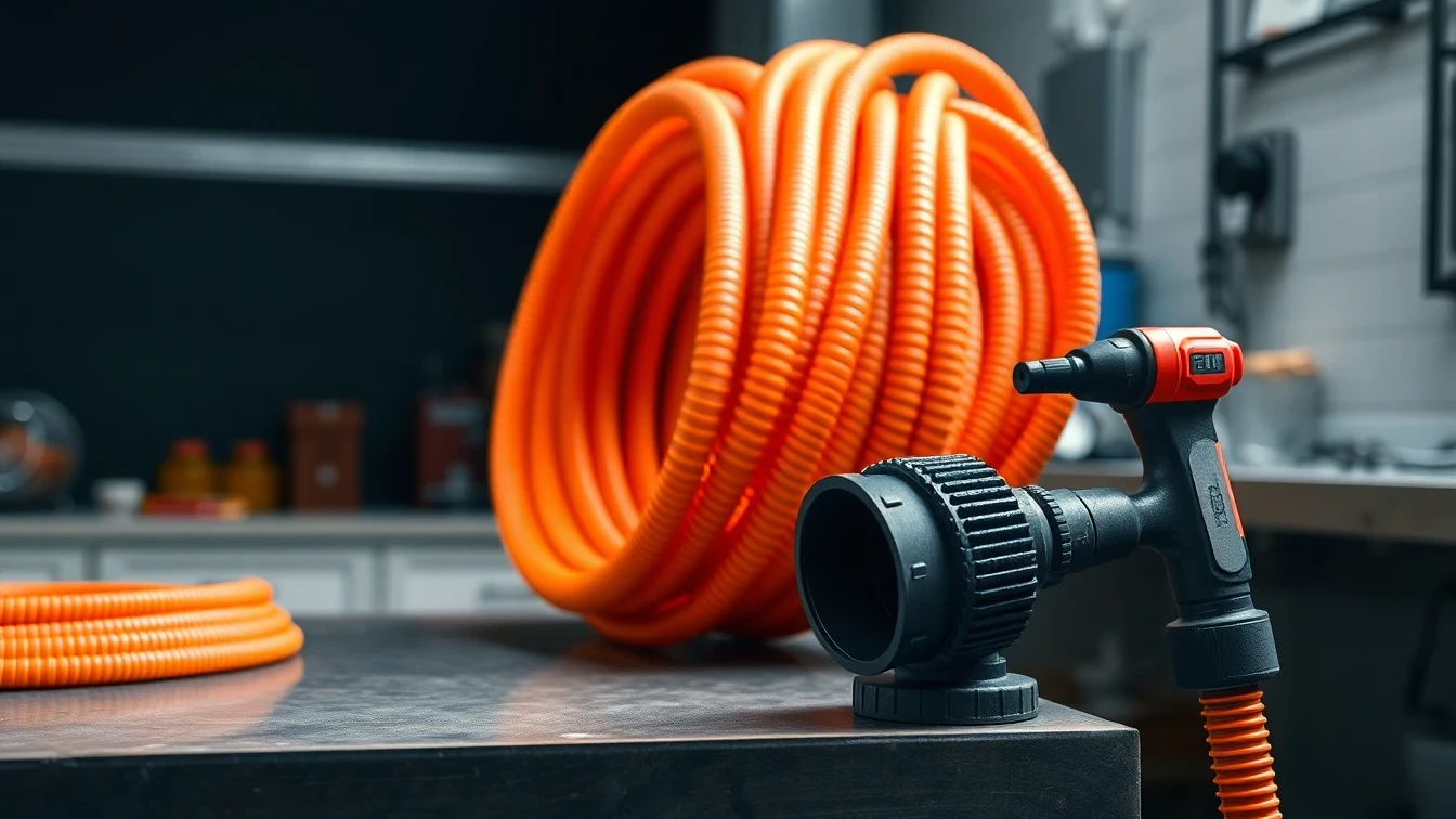 Drain rods and professional jetting nozzle comparison on a workshop table
